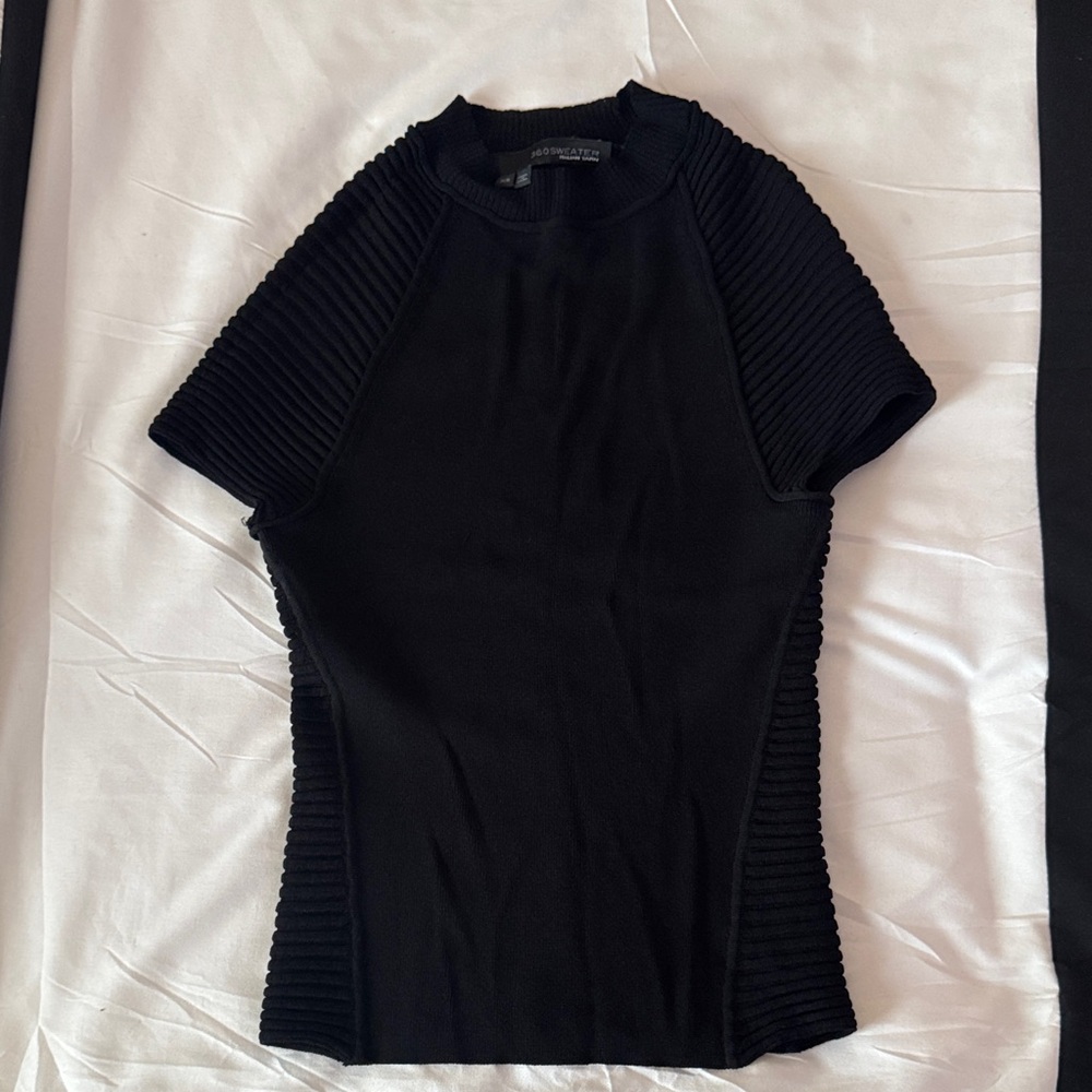 Black Textured Short Sleeve Top